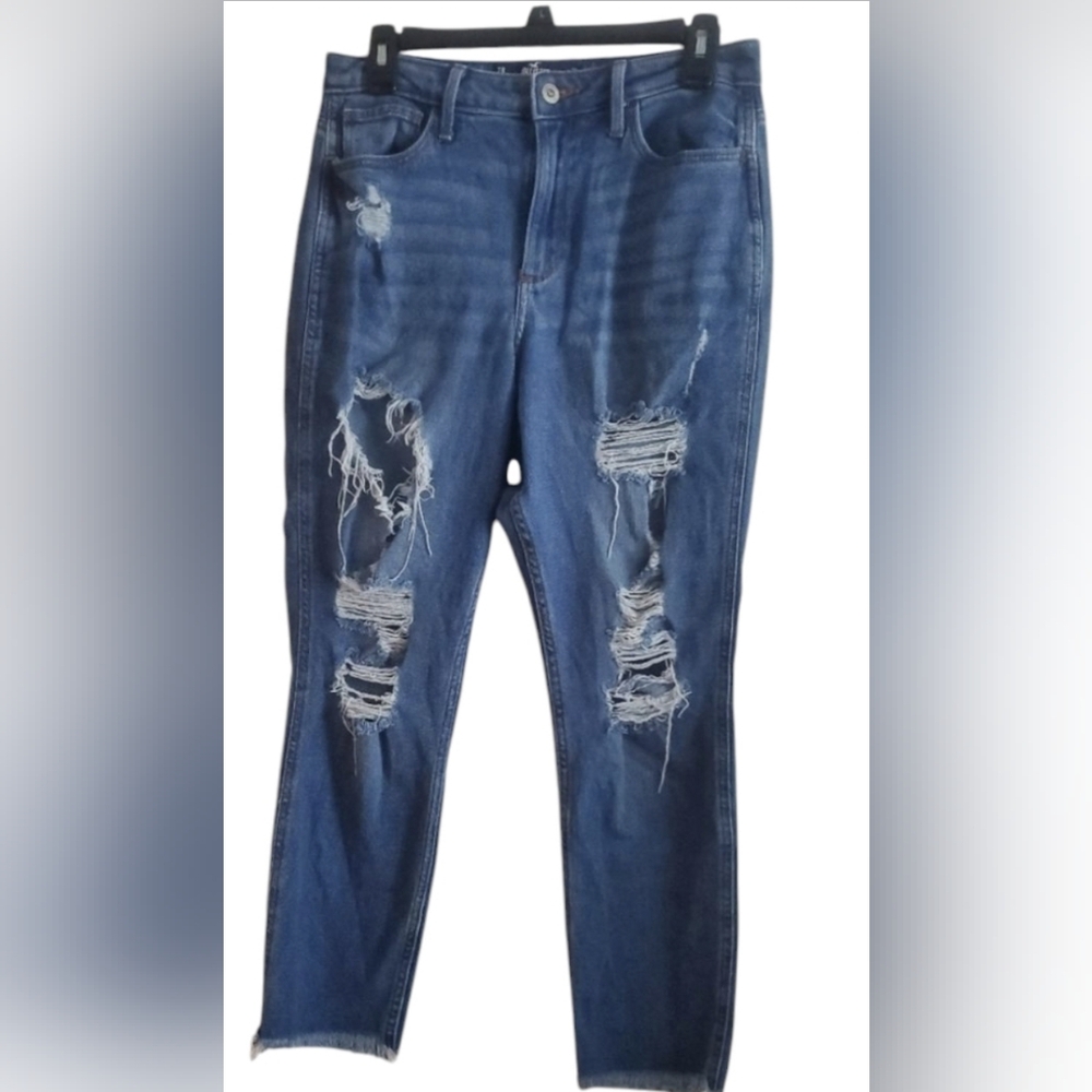 Hollister 7R curvy high rise vintage stretch destroyed‎ mom jeans